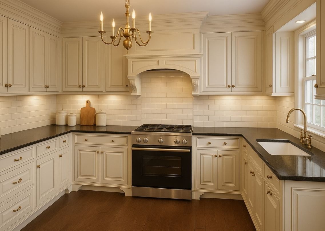 White kitchen cabinets with black countertops - Beautiful Homes