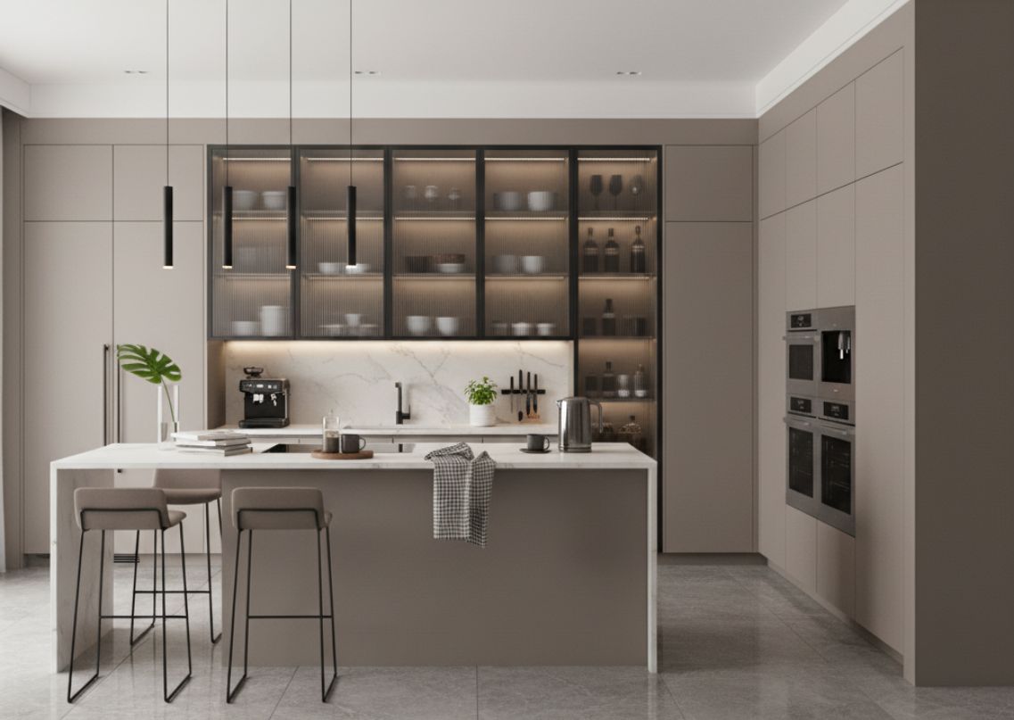 Modern kitchen with marble counters and storage cabinets - Beautiful Homes