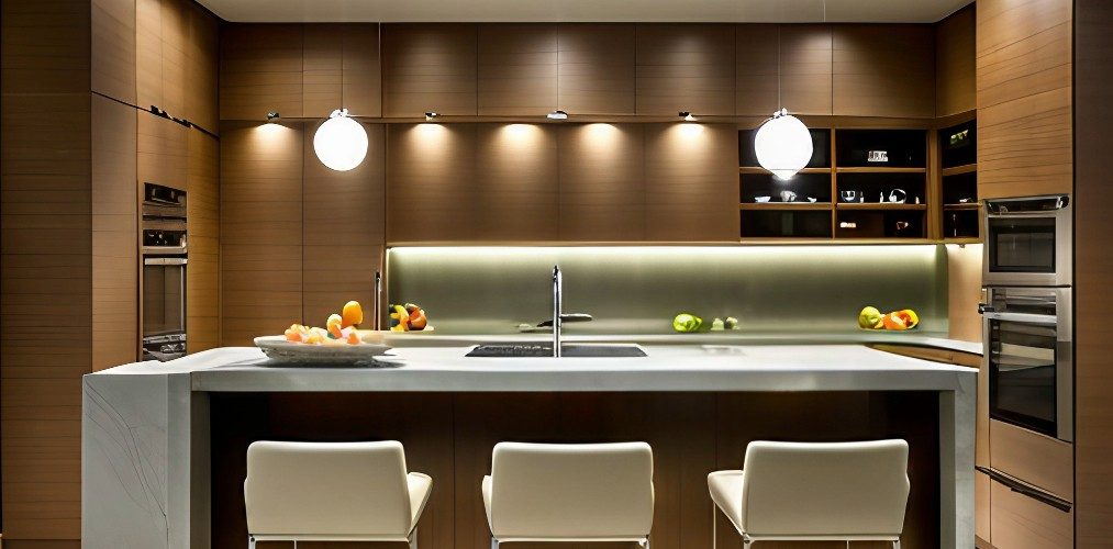 Contemporary wooden kitchen design with cabinet lights-Beautiful Homes