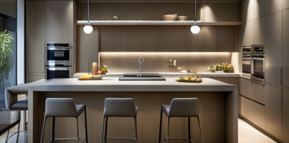 Grey kitchen with cove lighting-BeautifulHomes