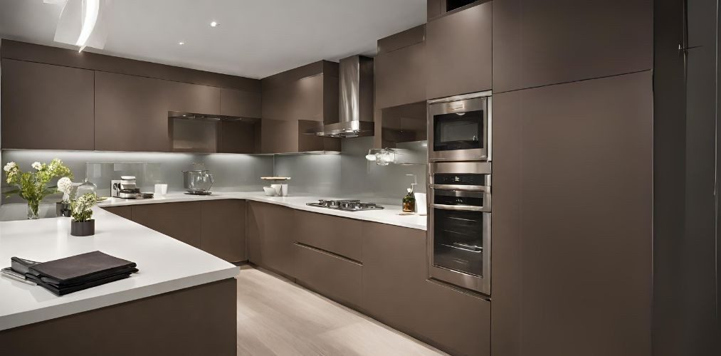 Contemporary kitchen design with mocha coloured cabinets - Beautiful Homes