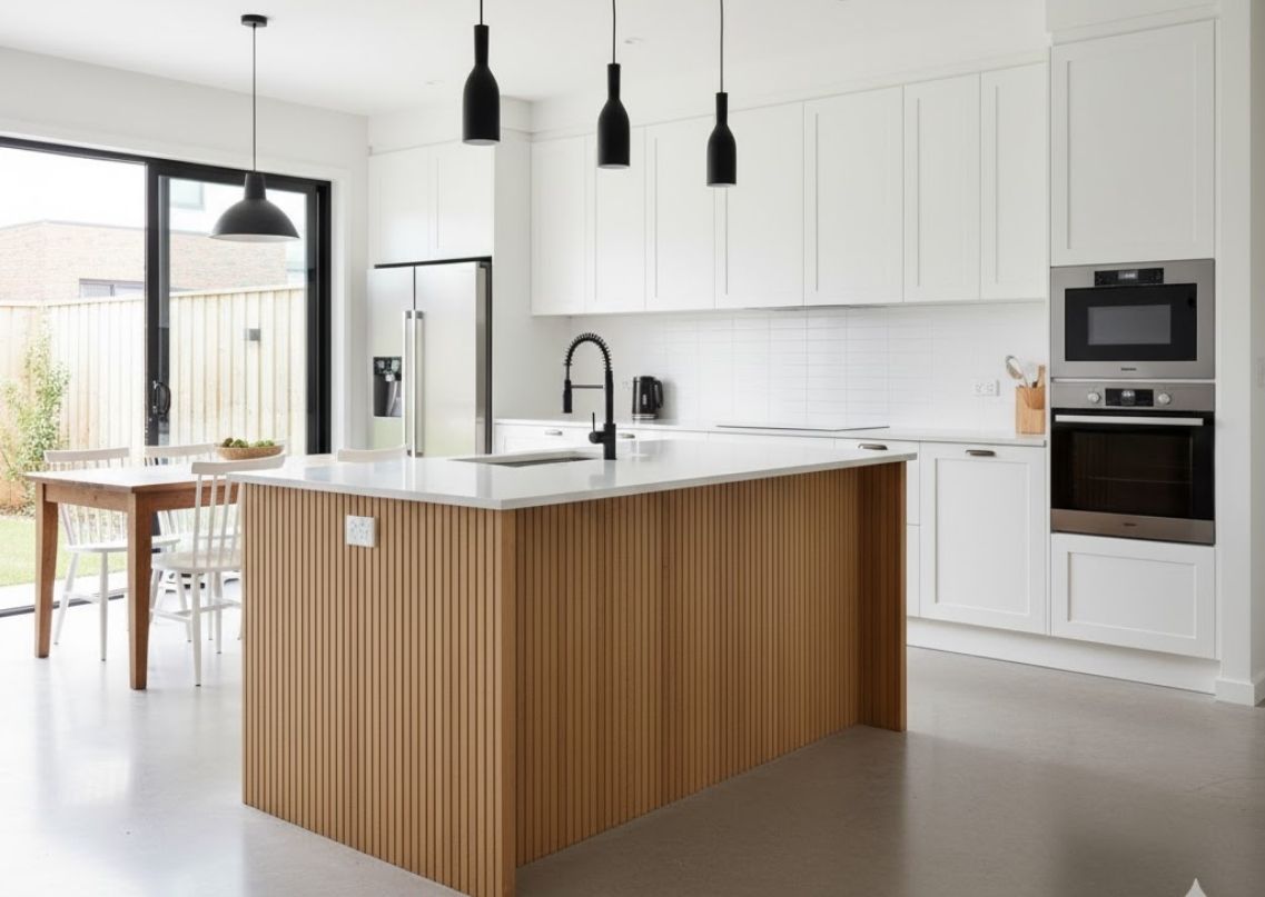 Elegant kitchen with marble island and gold accents - Beautiful Homes