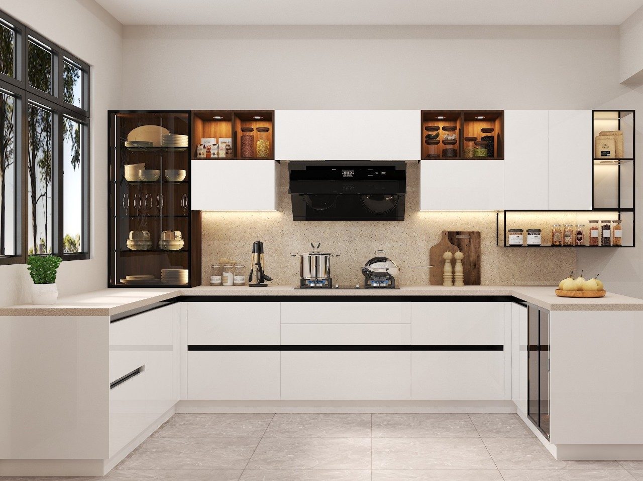 Modern kitchen with white cabinets and marble countertops - Beautiful Homes
