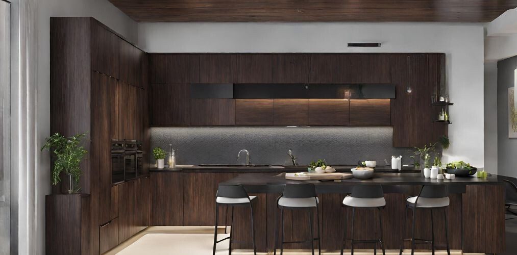 Dark wood modern kitchen with bar stools - Beautiful Homes