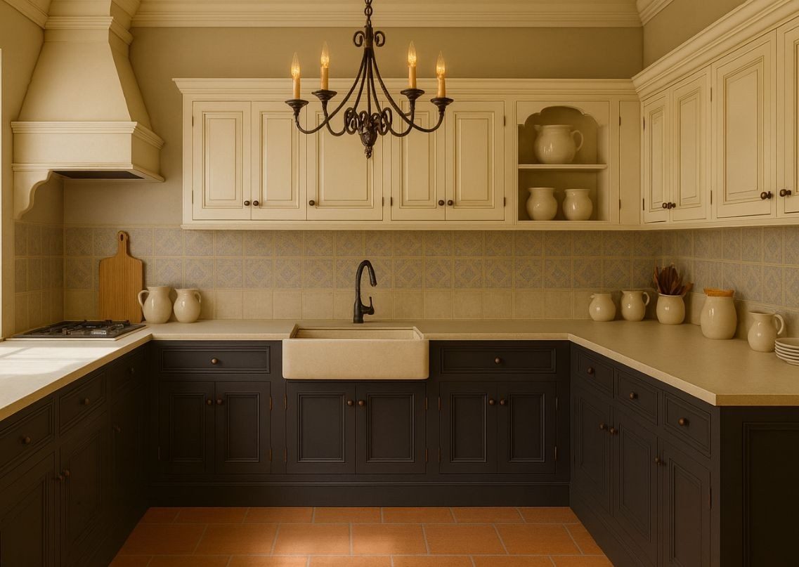 Elegant kitchen with black cabinets and ceramic tiles - Beautiful Homes