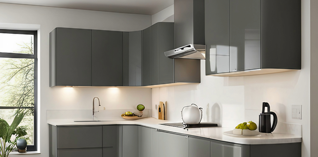 Grey l shaped kitchen design-Beautiful Homes