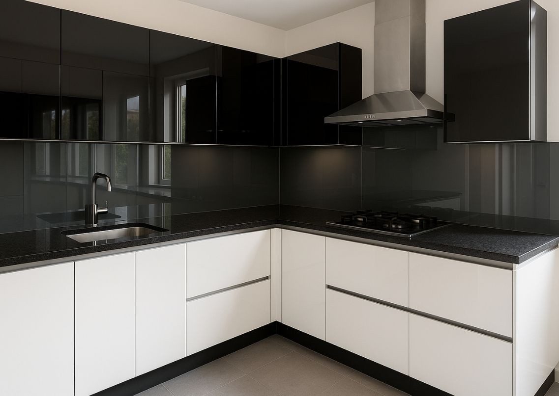 Modern kitchen with black and white cabinets - Beautiful Homes