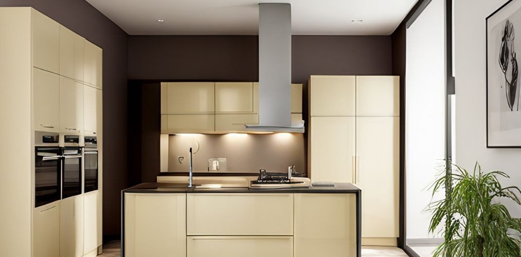 Modular kitchen design with beige kitchen wardrobe-Beautiful Homes