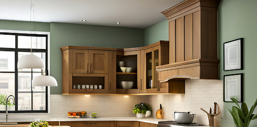 Indian kitchen design with wooden corner kitchen cabinets-Beautiful Homes