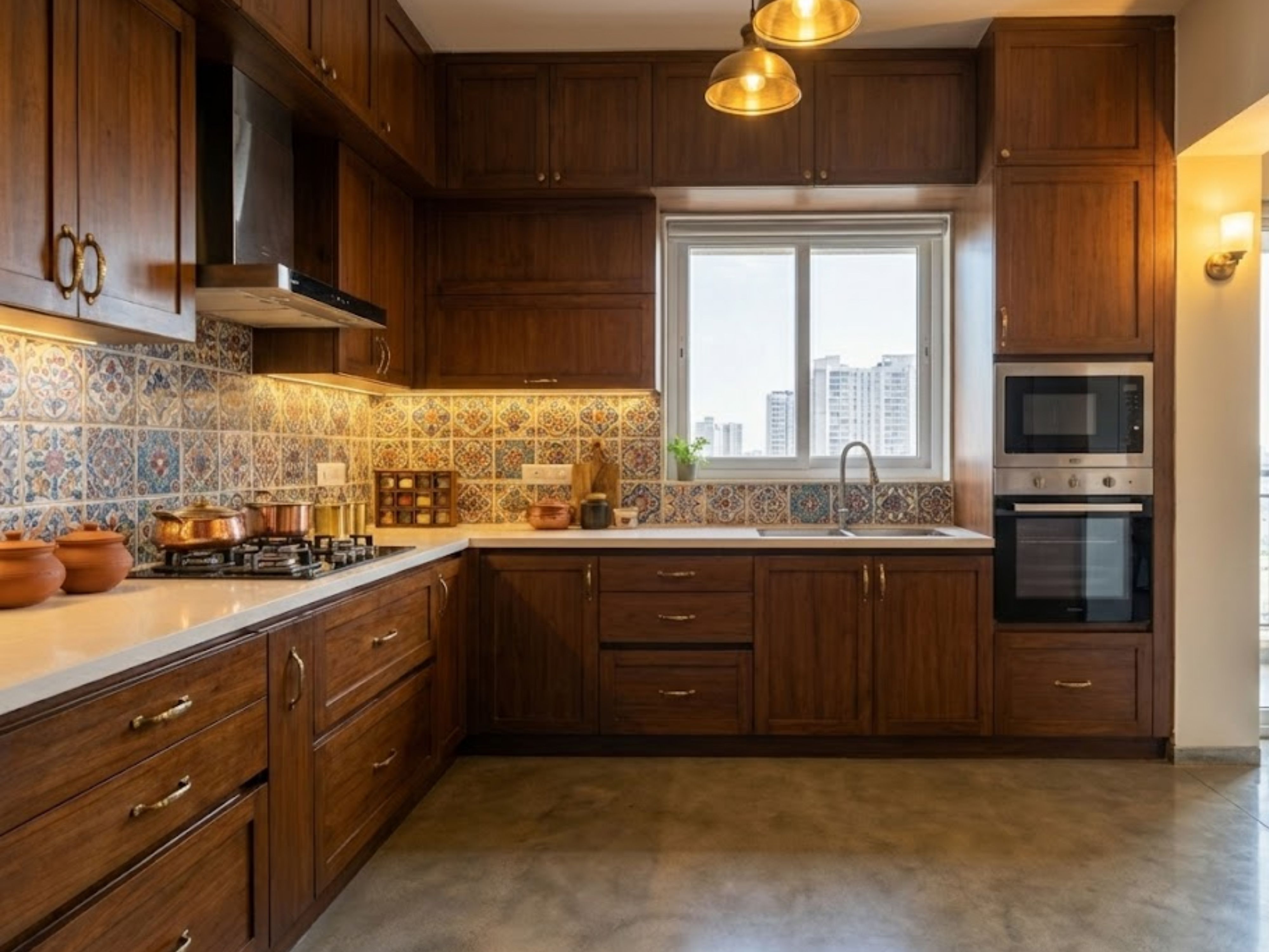 Kitchen with wooden cabinets and decorative tiles - Beautiful Homes