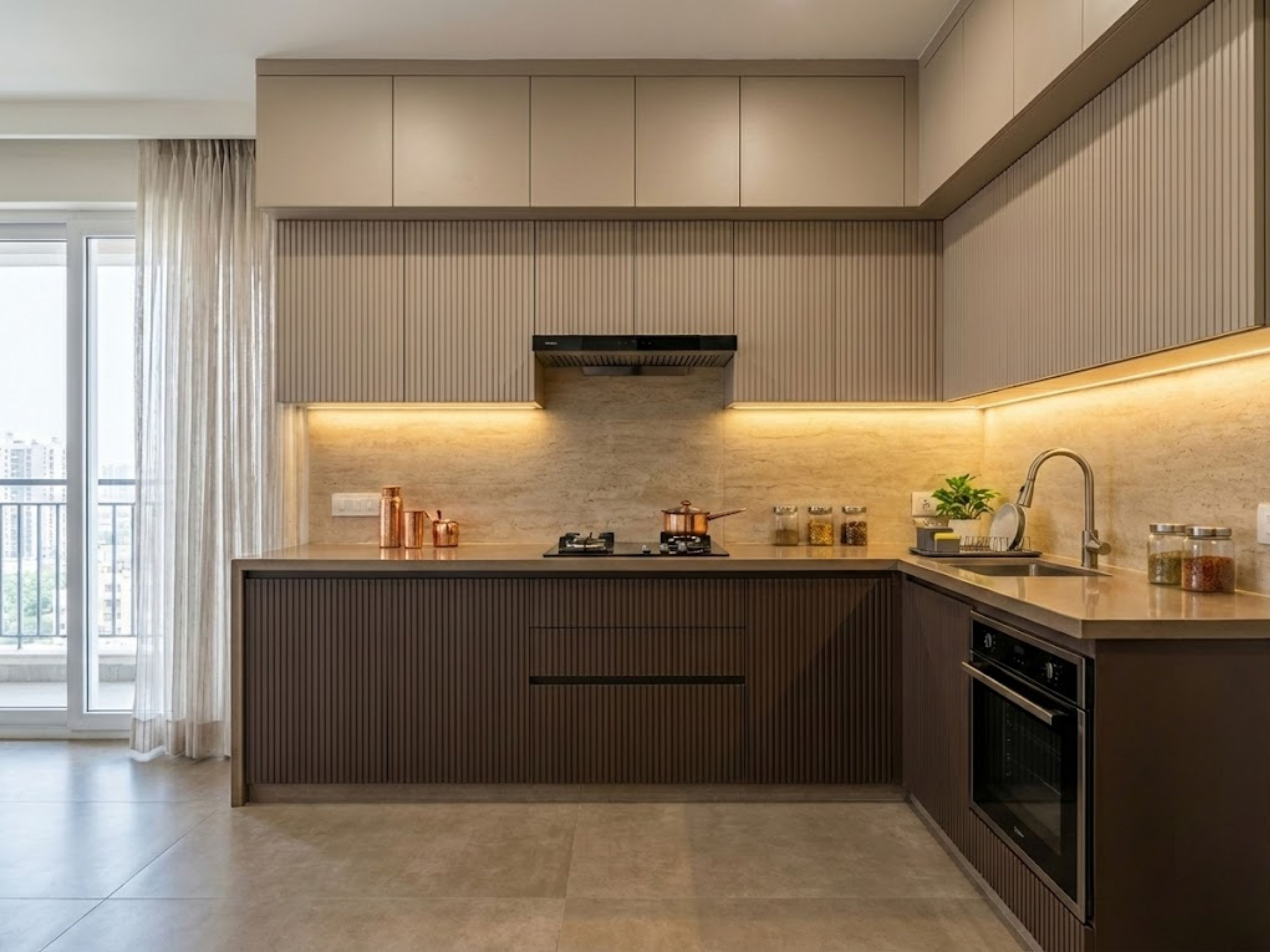 Modern kitchen with grey cabinets and marble countertops - Beautiful Homes