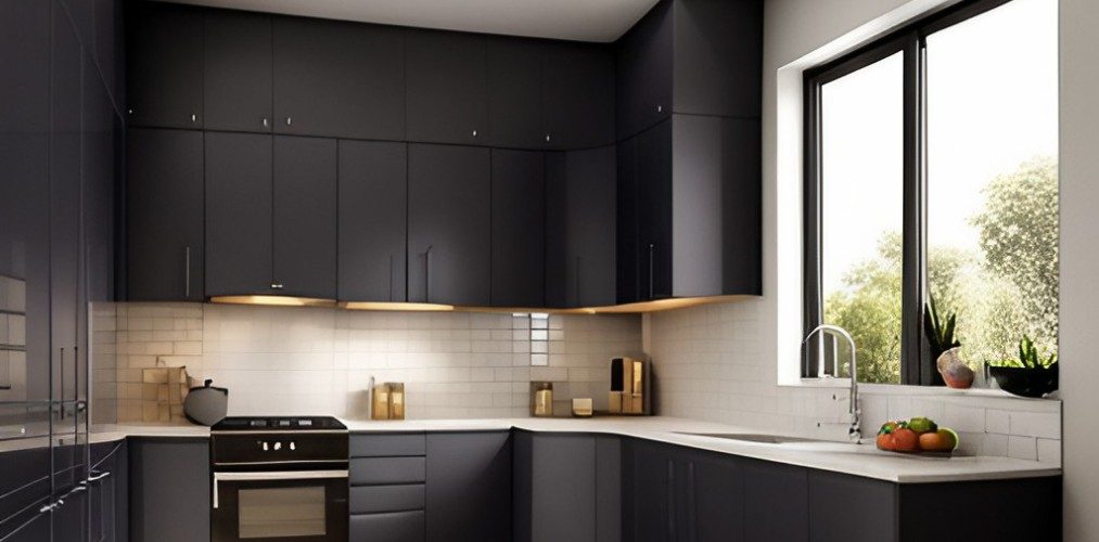 L Shaped Modular Kitchen with Dado Tiles - Beautiful Homes