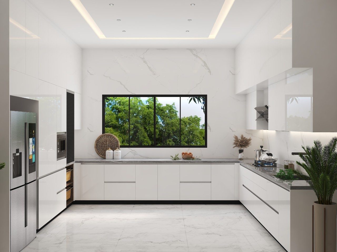 Bright kitchen with marble countertops and window view - Beautiful Homes