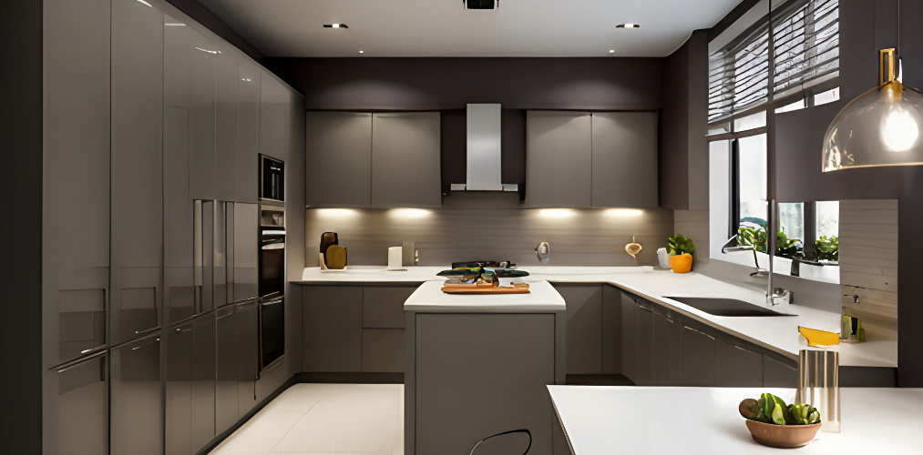 Brown modular kitchen with kitchen wardrobe-Beautiful Homes
