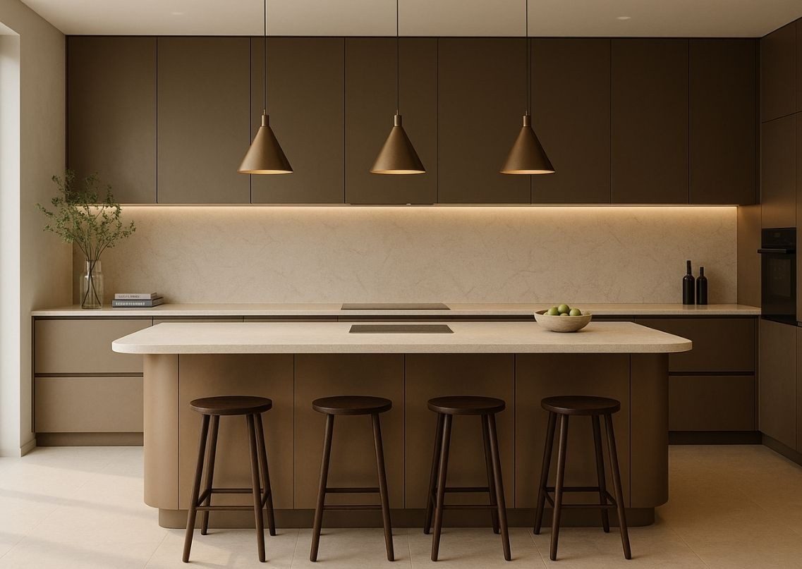 Minimalist kitchen with island and pendant lights - Beautiful Homes