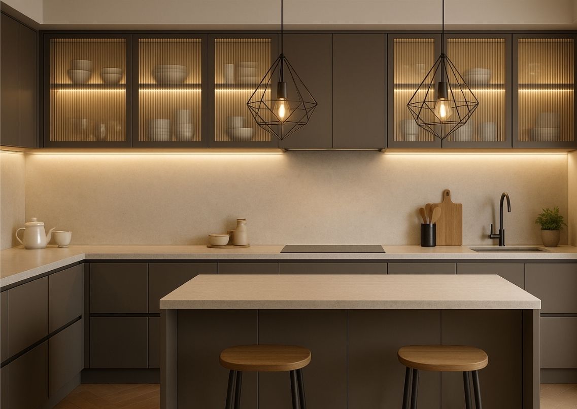 Modern kitchen with island and pendant lighting - Beautiful Homes