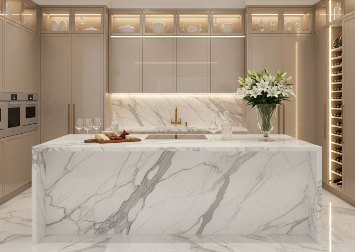 Luxury open kitchen with marble island - Beautiful Homes