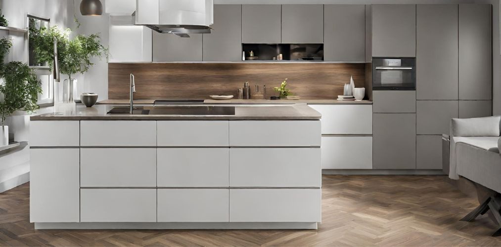 Luxury white kitchen with wooden backsplash - Beautiful Homes