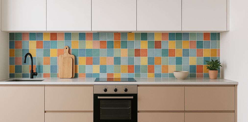 Modern kitchen with colourful tile backsplash - Beautiful Homes