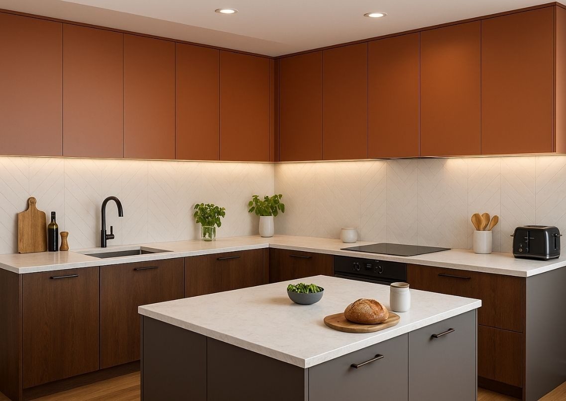 Modern kitchen with wood cabinets and marble countertops - Beautiful Homes