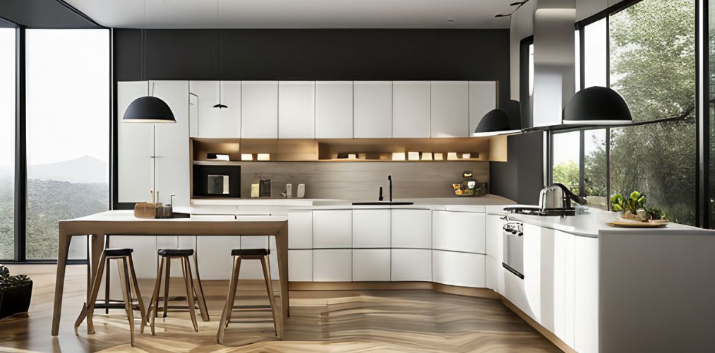 White L-shaped modular kitchen design-Beautiful Homes