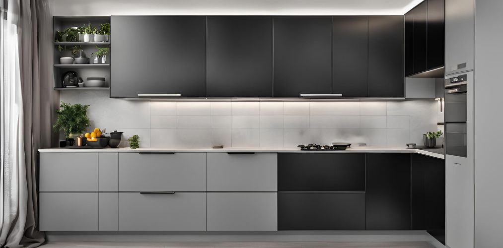 Modern kitchen design with black and grey kitchen cabinets- Beautiful Homes