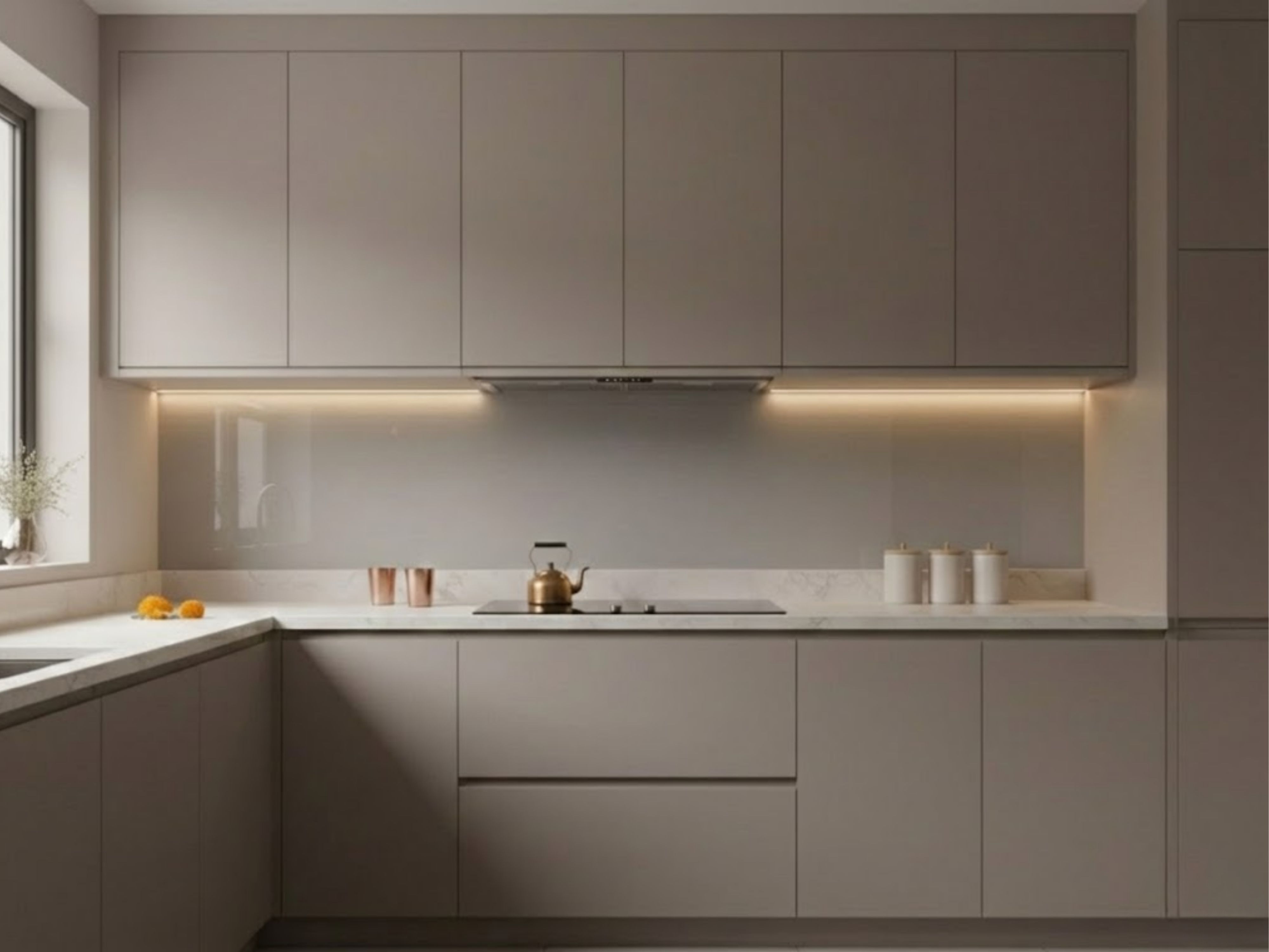 Modern kitchen with L-shaped layout and neutral tones - Beautiful Homes