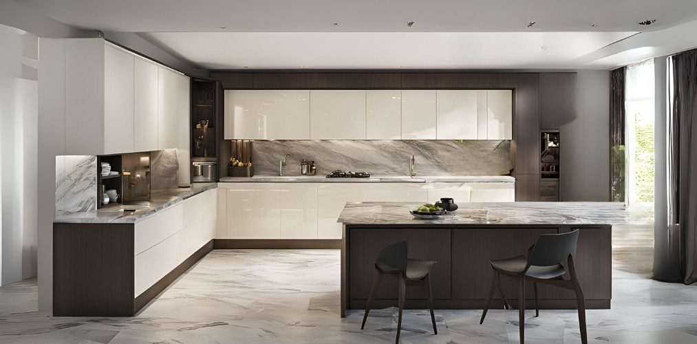 Modern l-shaped kitchen with marble top and breakfast unit - Beautiful Homes