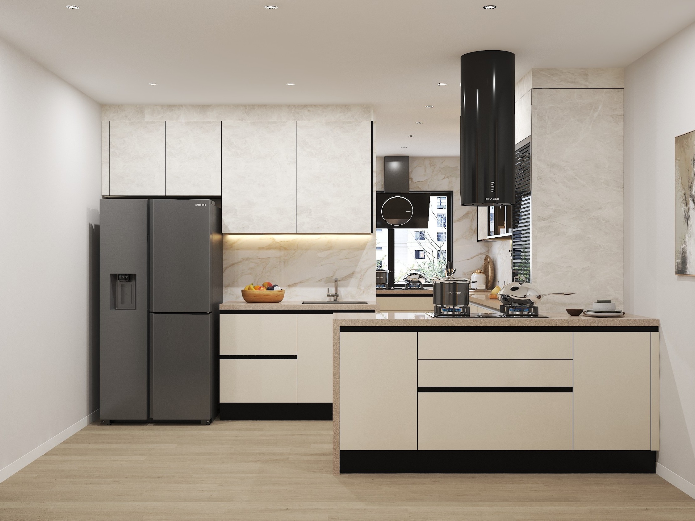 Stylish modular kitchen with marble accents - Beautiful Homes