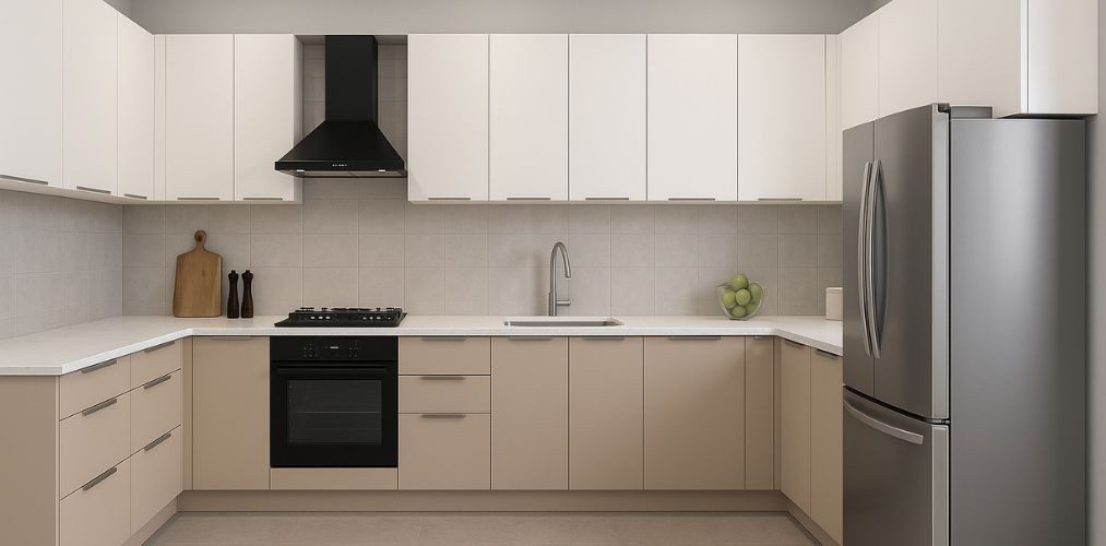 Modern kitchen with beige cabinets and marble tops - Beautiful Homes