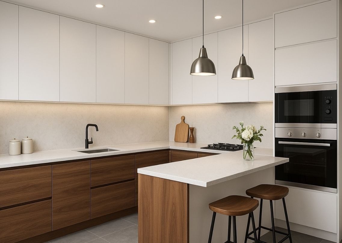 Contemporary kitchen with wooden and marble elements - Beautiful Homes