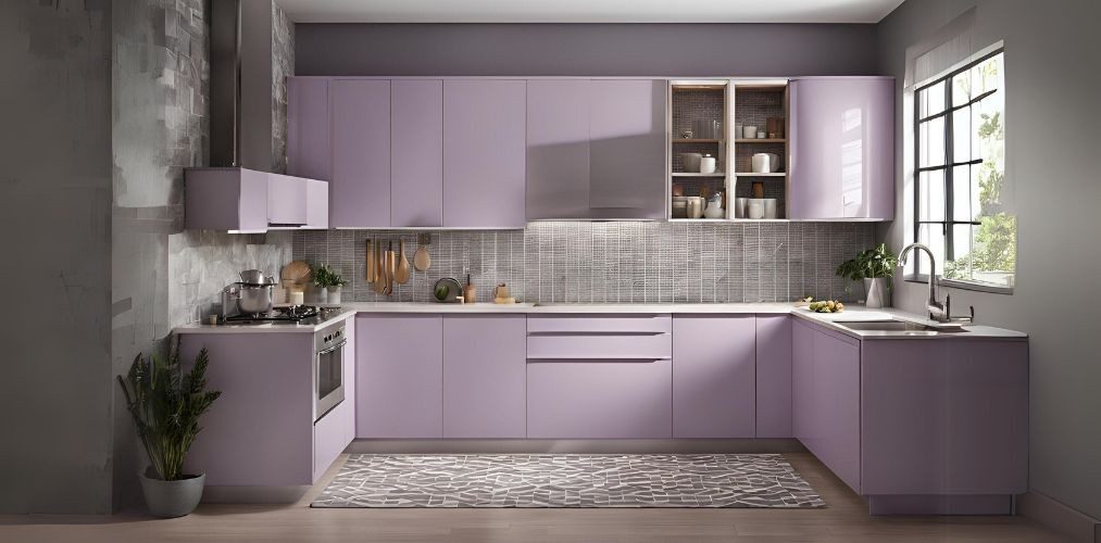 Modern u-shaped lavender kitchen cabinet design - Beautiful Homes