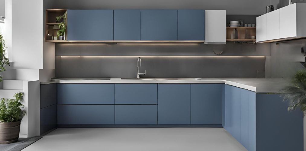 Modular blue and grey kitchen design - Beautiful Homes