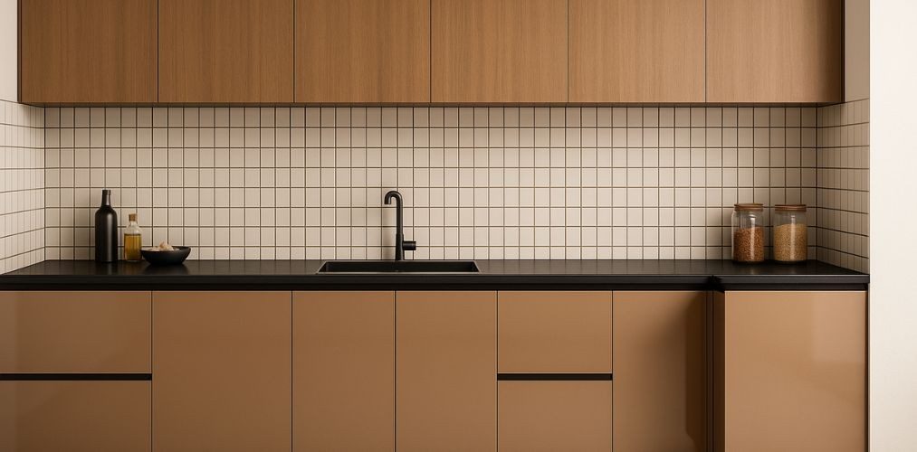 Wooden kitchen setup with black countertops - Beautiful Homes