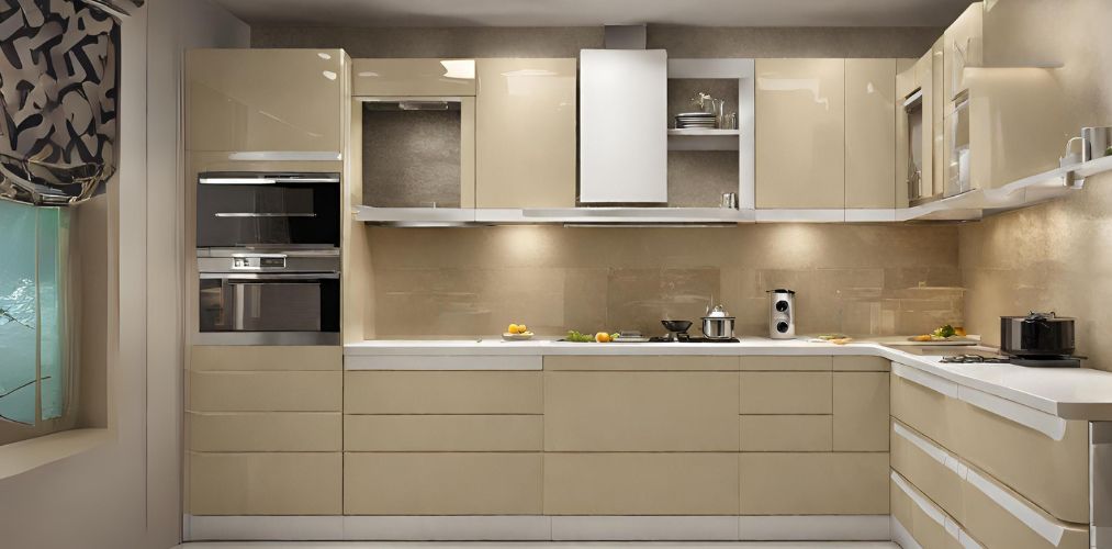 Modular l shaped beige and off white kitchen-Beautiful Homes