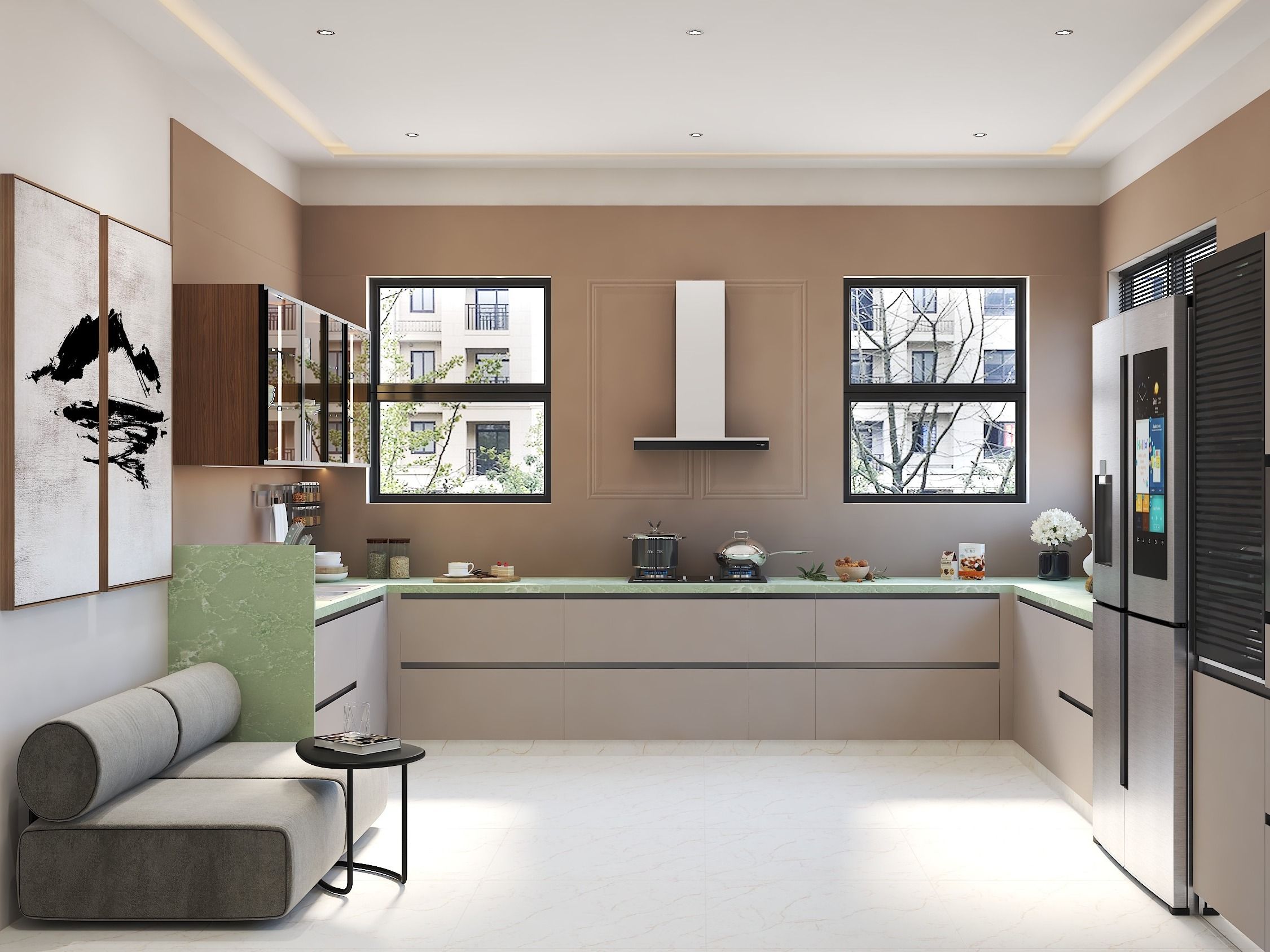 Open kitchen design with green countertop - Beautiful Homes