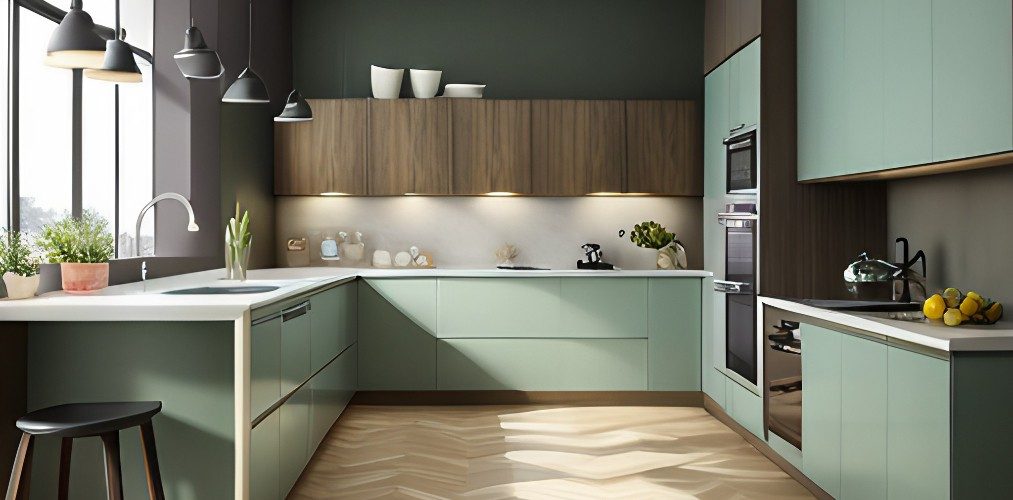 Pastel modern kitchen design with parallel layout-Beautiful Homes