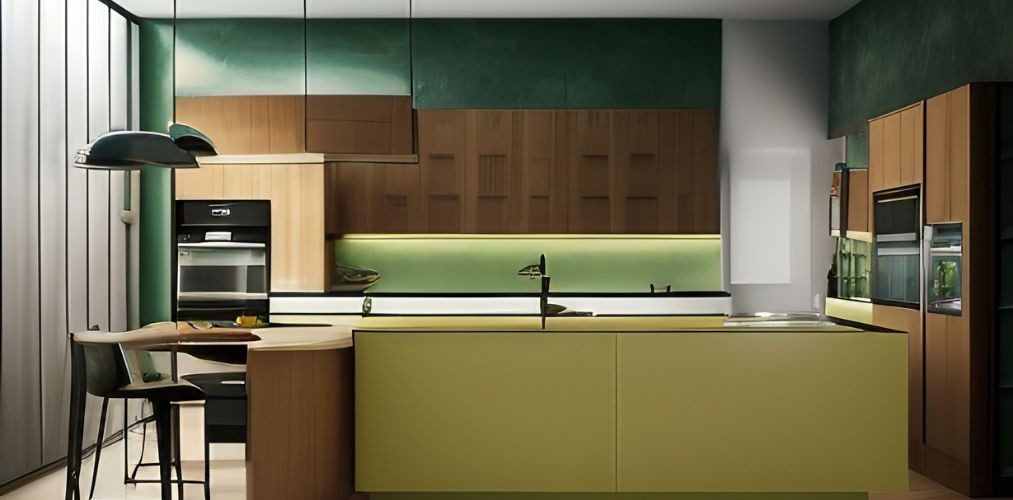 Pista kitchen design with wooden modular cabinets-Beautiful Homes