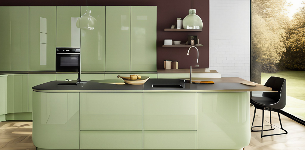 Modern kitchen design with pista acrylic kitchen cabinets-Beautiful Homes