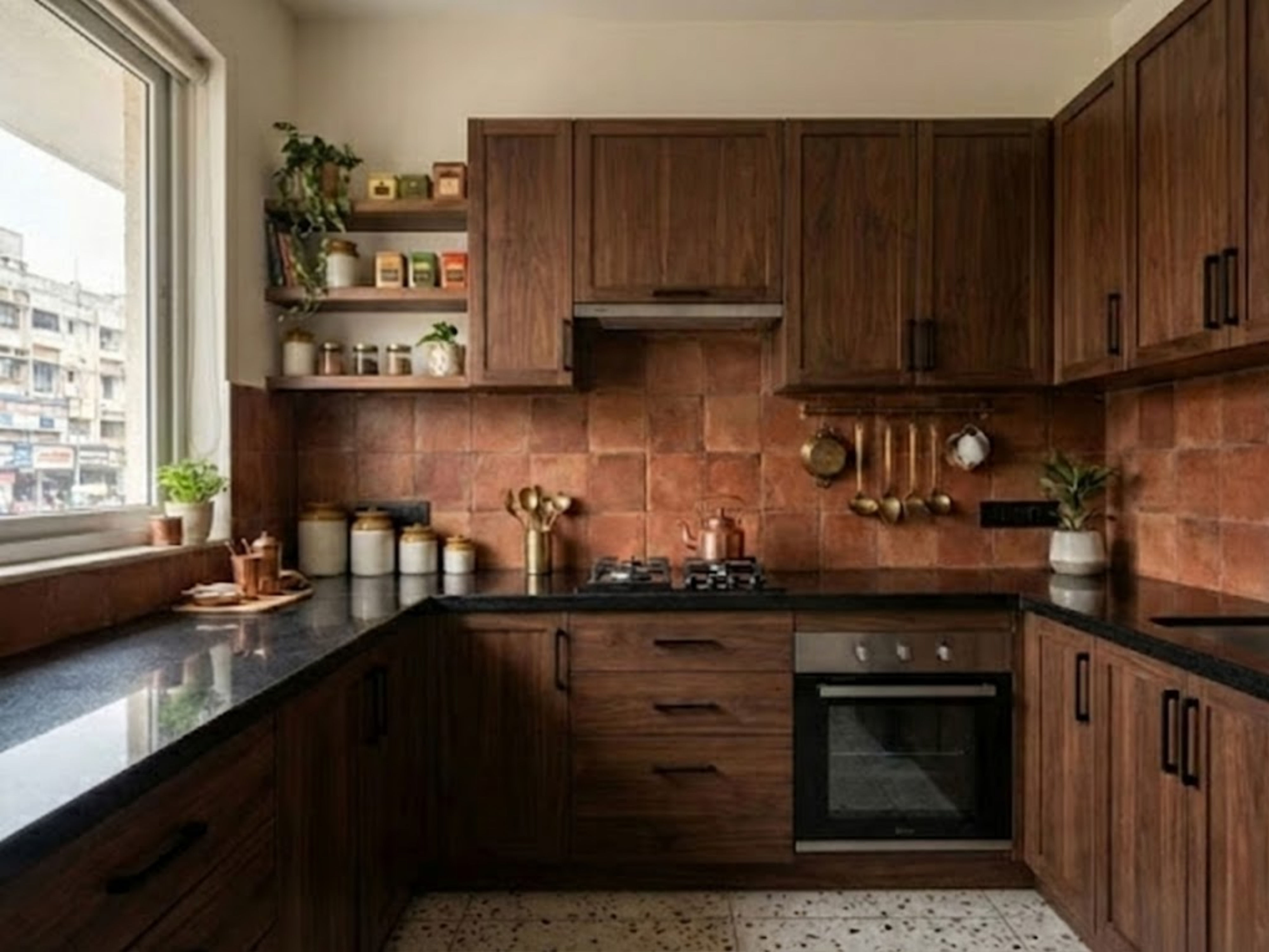 Rustic L shaped kitchen with wooden cabinets - Beautiful Homes