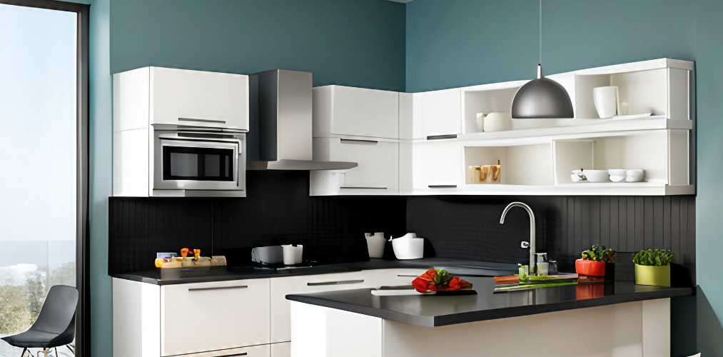 Black and white small modular kitchen-Beautiful Homes