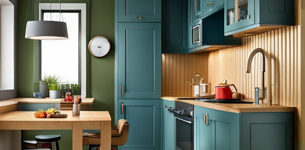 Colored kitchen cabinets for small kitchen with dining table-Beautiful Homes