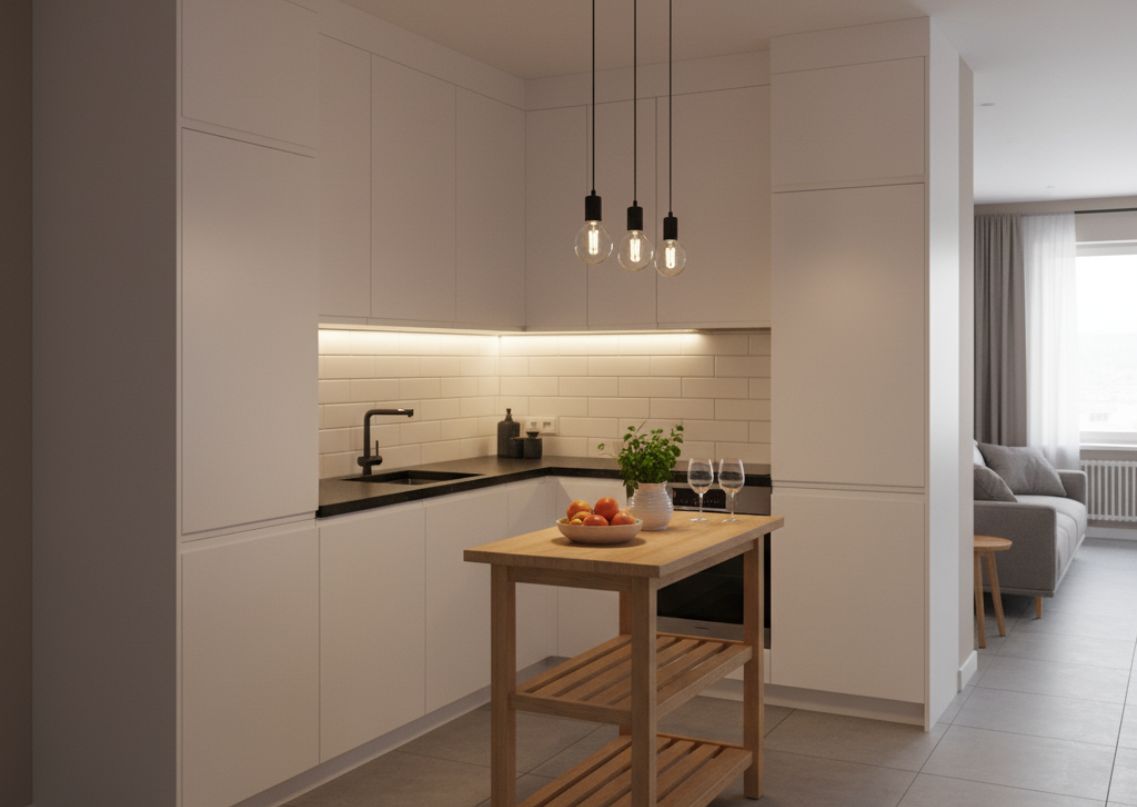 Modern kitchen with white cabinets and pendant lights - Beautiful Homes