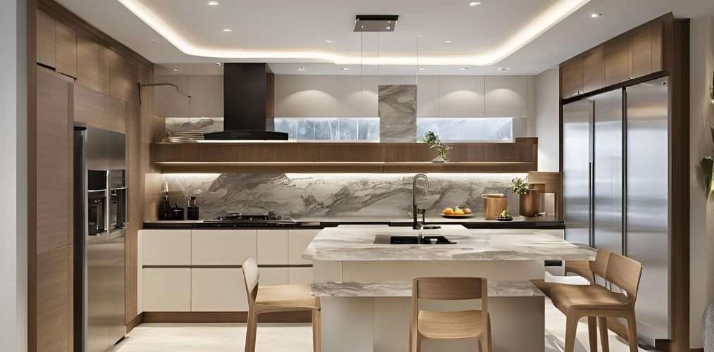 Small white kitchen with marble backsplash - Beautiful Homes