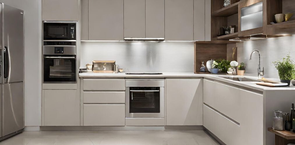 Small white kitchen with steel appliances - Beautiful Homes