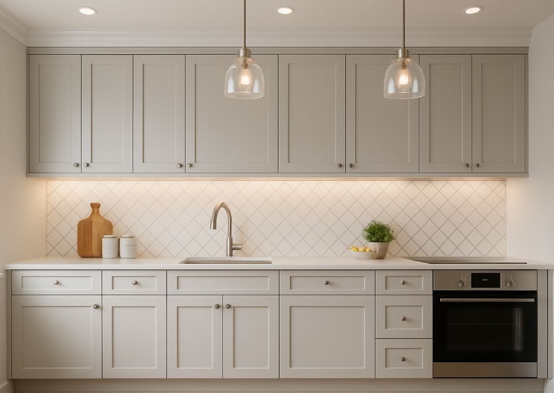 Stylish kitchen with green tile backsplash - Beautiful Homes