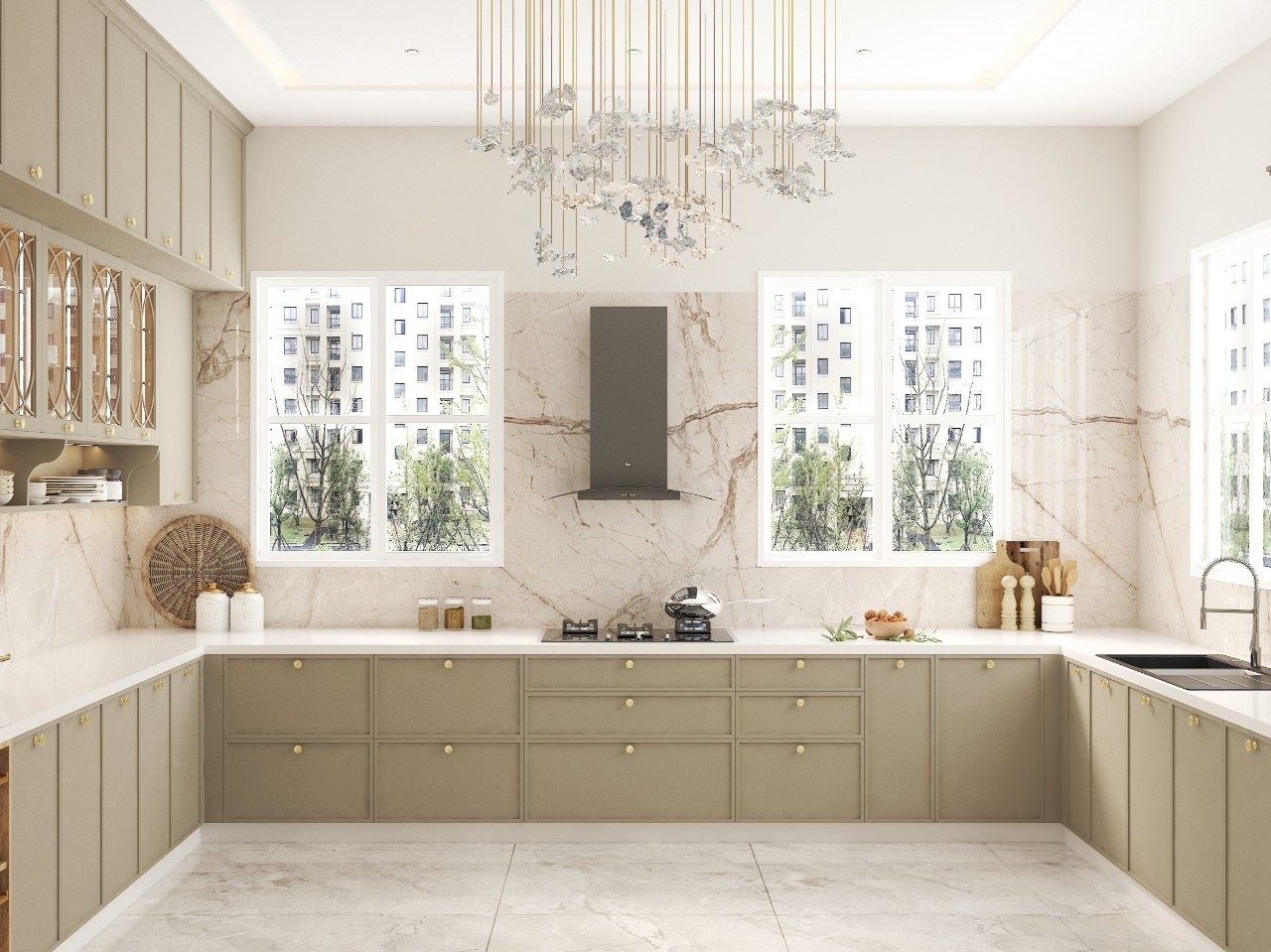 Modern kitchen with pastel cabinets and marble countertops - Beautiful Homes