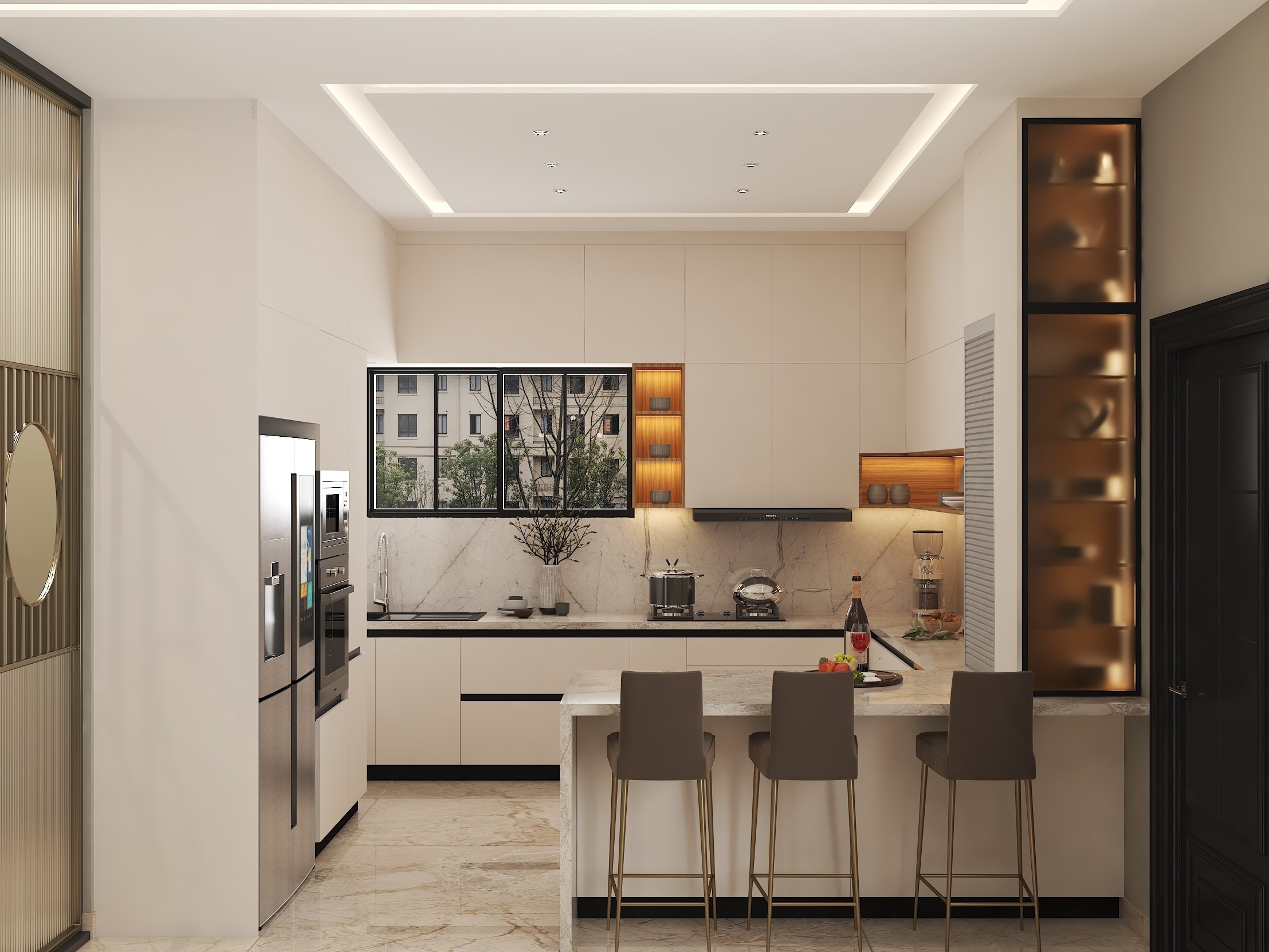 Contemporary kitchen with marble countertops and cabinets - Beautiful Homes