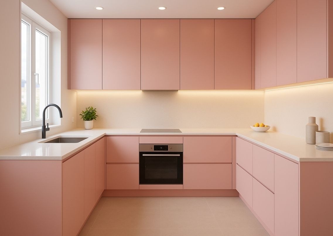 Modern kitchen with pastel cabinets and open shelves - Beautiful Homes
