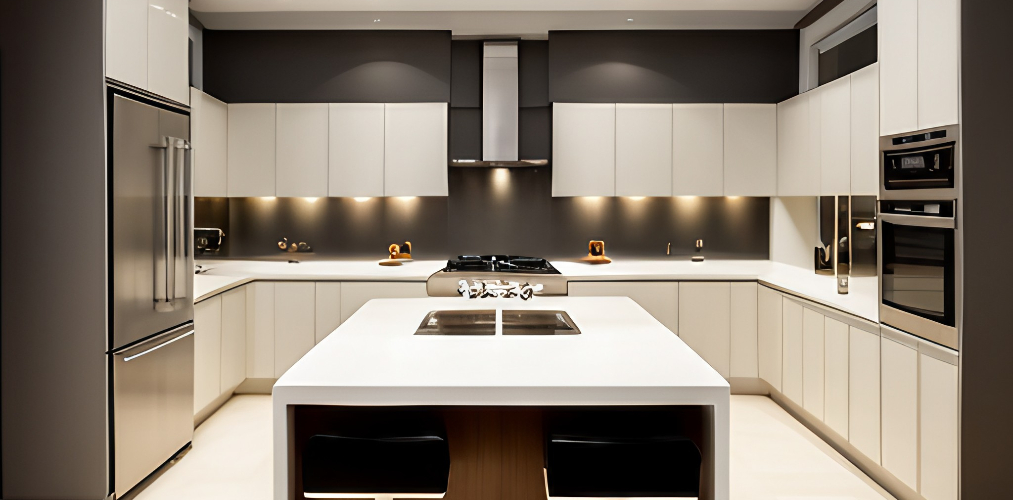 White luxury modular kitchen with cove lights-Beautiful Homes